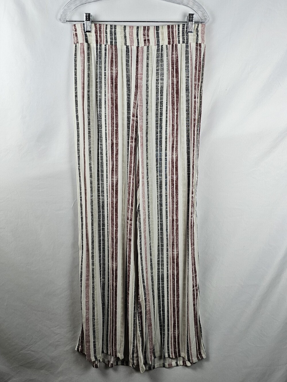 Coastal Beachy Wide Leg Striped Pull On Pants 100% Rayon Women's Lg Boho Chic